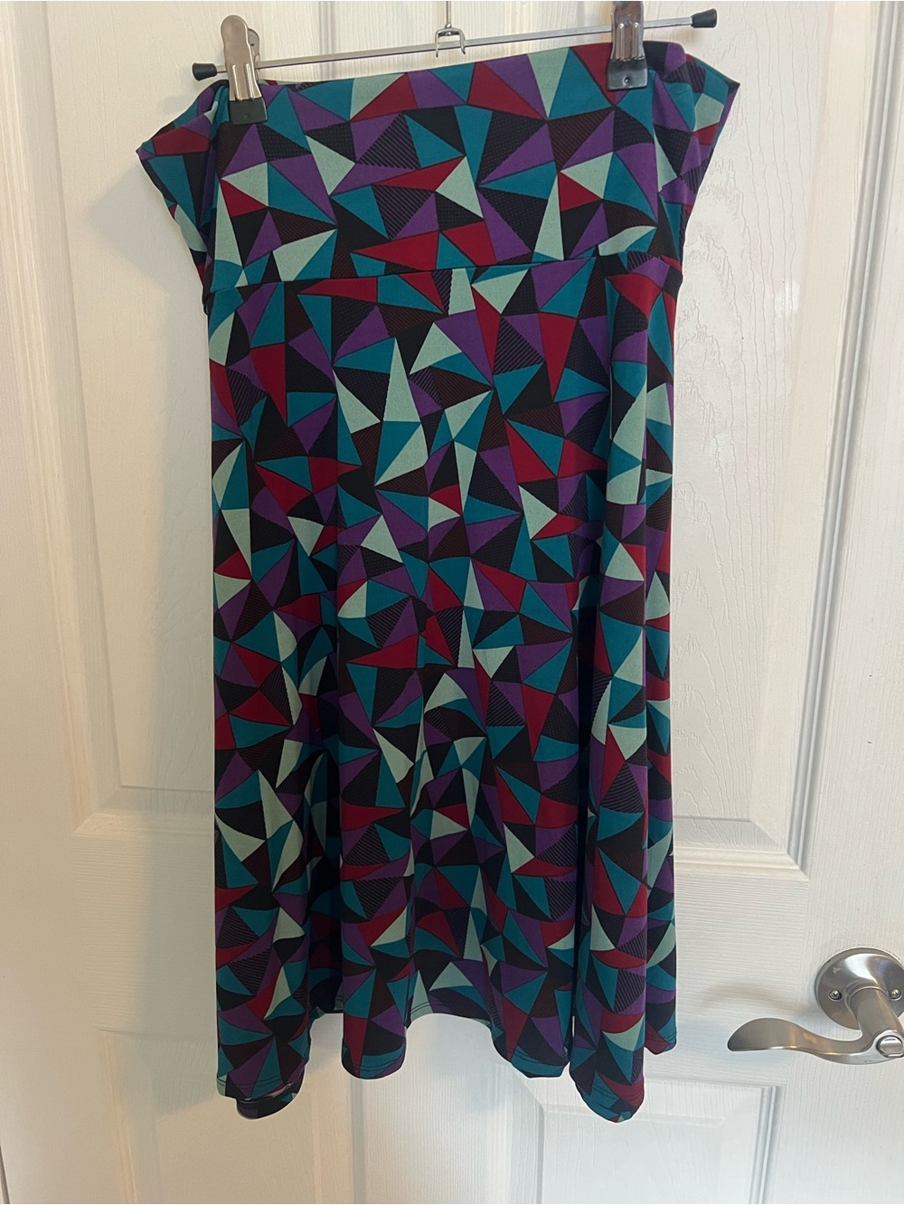 LuLaRoe Geometric Midi Dress in Teal, Purple & Burgundy